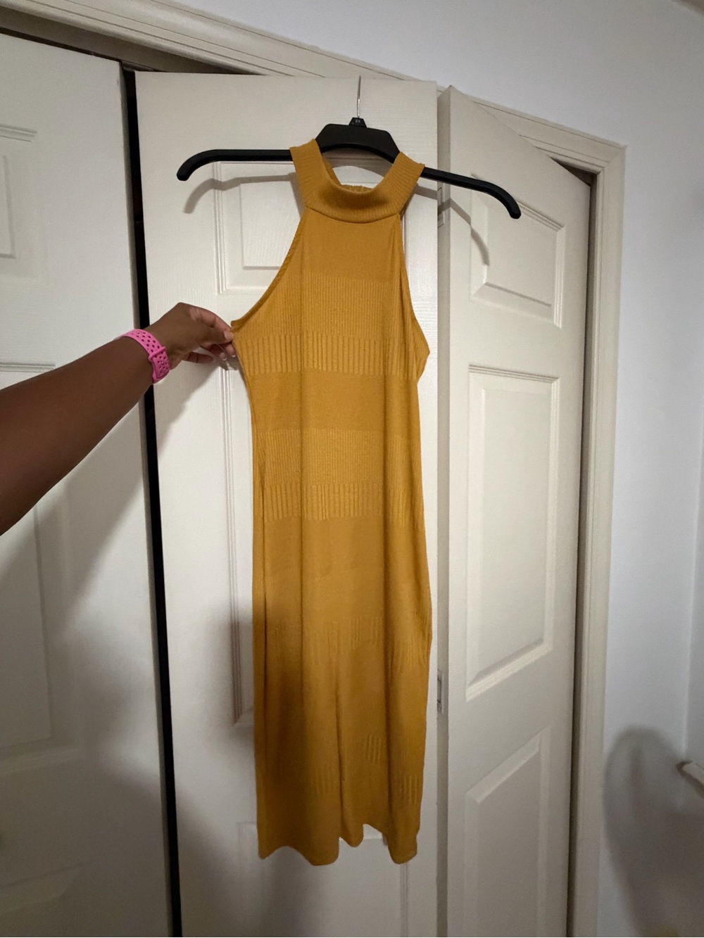 Aria Mustard Halter Knit Midi Dress